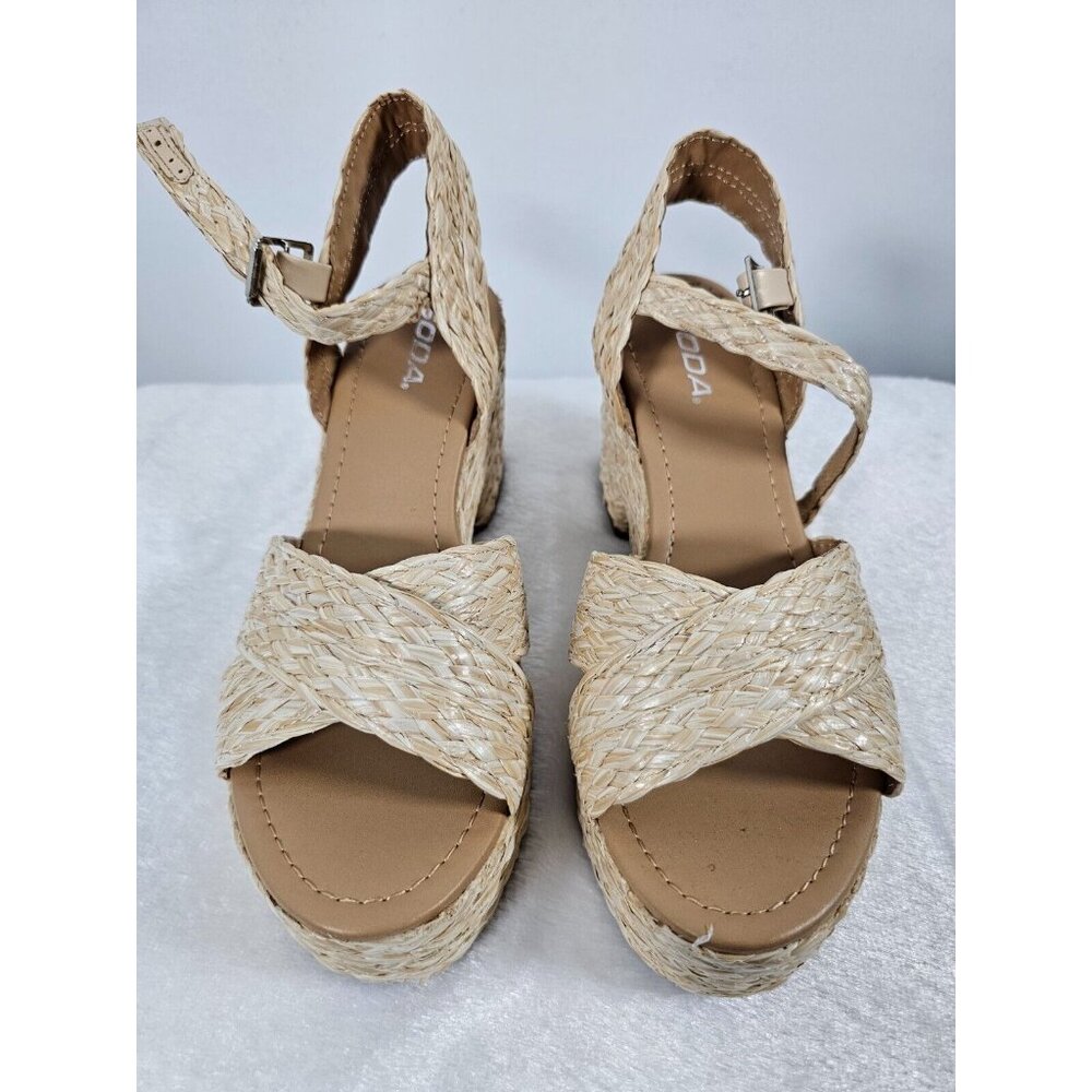 Soda Women's Jute Open Toe Ankle Strap Tan Platform Wedge - Size 10